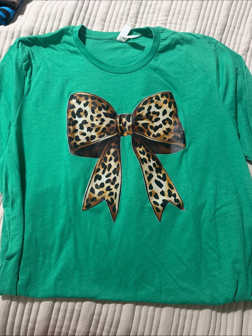 Bella Canvas Green Long-Sleeve Tee with Leopard Bow Graphic